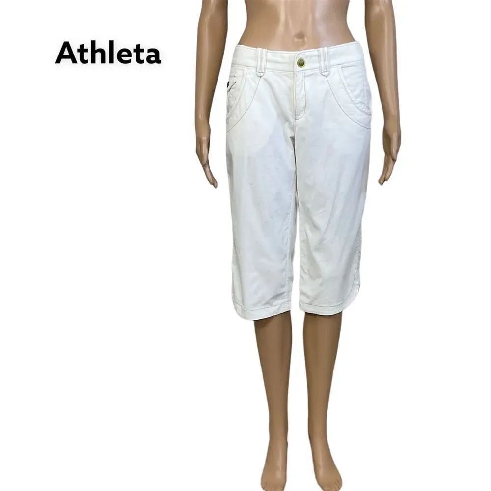 Athleta Y2K Seaside white corduroy Bermuda low rise shorts 2